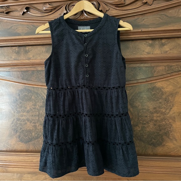 Anthropologie Ismene Jacquard cutout crochet lace Black Tiered Tunic Mini Dress - Picture 2 of 11
